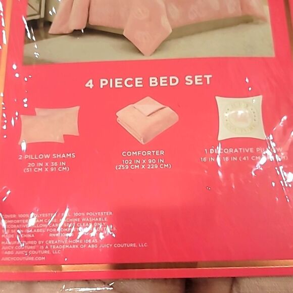 Juicy Couture Logo Crown Plush Velour 4-Piece King Bed Set - Picture 11 of 11